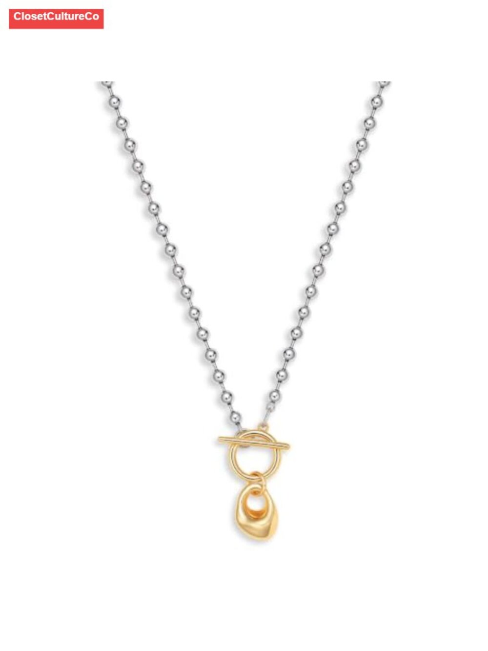 Mixed Metal Toggle Pendant Necklace with Ball Chain and Drop Pendant